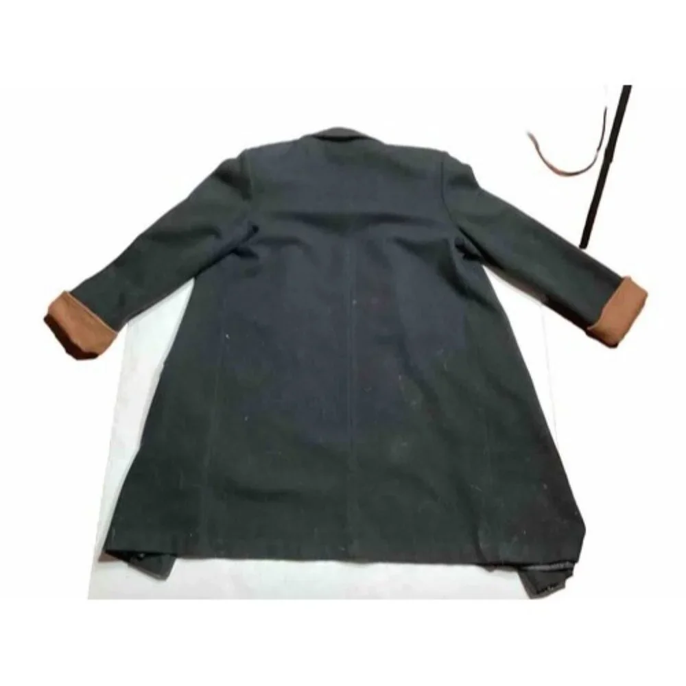Vintage Spencer Douglas Pea Coat Black Tan Wool Long Size 10 With Shoulder Pads - Picture 3 of 6